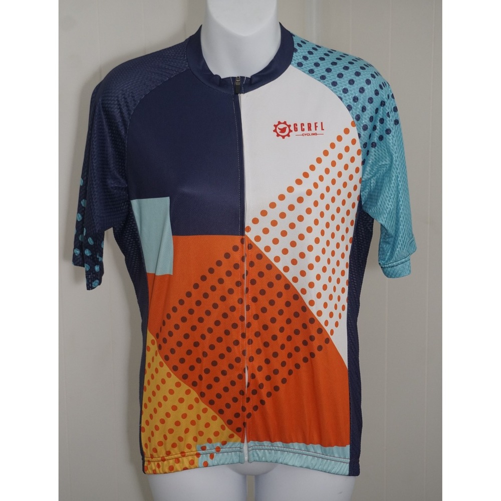 GCRFL Size M Multicolor Geometric Short Sleeve Cycling Jersey Zip Pocket